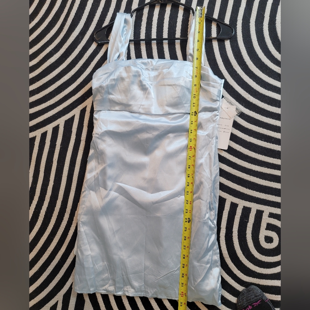 NWT Wear Your Love Light Blue Satin Off Shoulder Mini Dress Clear Straps Size 4 - Picture 6 of 6